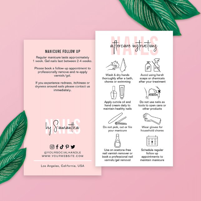 Nails Care Instructions Feminine Pink Manicure Business Card (Creator Uploaded)