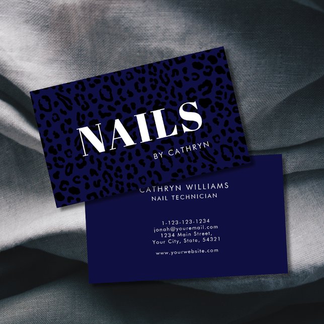 Nails Dark Blue Animal Print Nail Technician Business Card (Creator Uploaded)