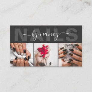 Nails Dark Gray And Black Photo Collage  Business Card