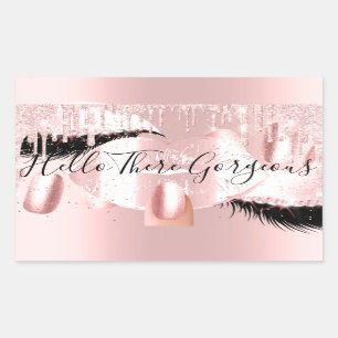Nails Eyelashes Makeup Pink Drips Hello Gorgeous Rectangular Sticker