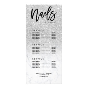 Nails faux silver glitter marble price list rack card