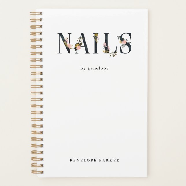 Nails | Gold Blush Black Floral Typography Planner (Front)