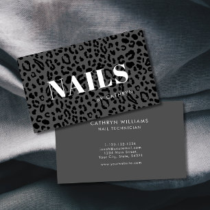 Nails Grey Animal Print Nail Technician Business Card