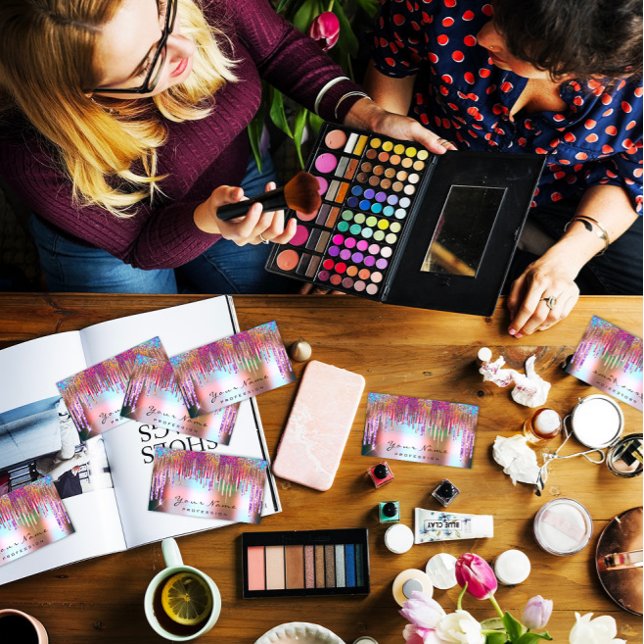 Nails  Makeup Artist Holograph Rose Purple Glitter Business Card (Nails Makeup Artist Holograph Rose Purple Glitter Business Card)