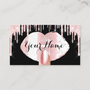 Nails Makeup Artist Rose Drips Black Pink Kiss Business Card