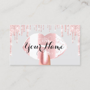 Nails Makeup Artist Rose Drips Grey Pink Kiss Business Card