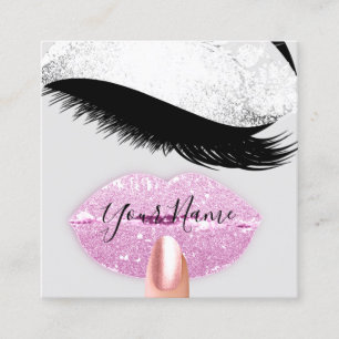 Nails Makeup Boutique Pink Grey Kiss Lips Lashes Square Business Card
