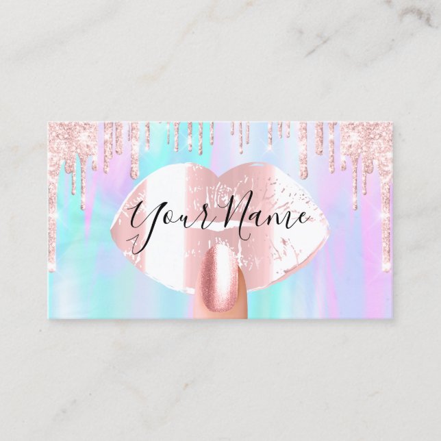 Nails Makeup Holograph Drips Kiss Lips Luminous Business Card (Front)