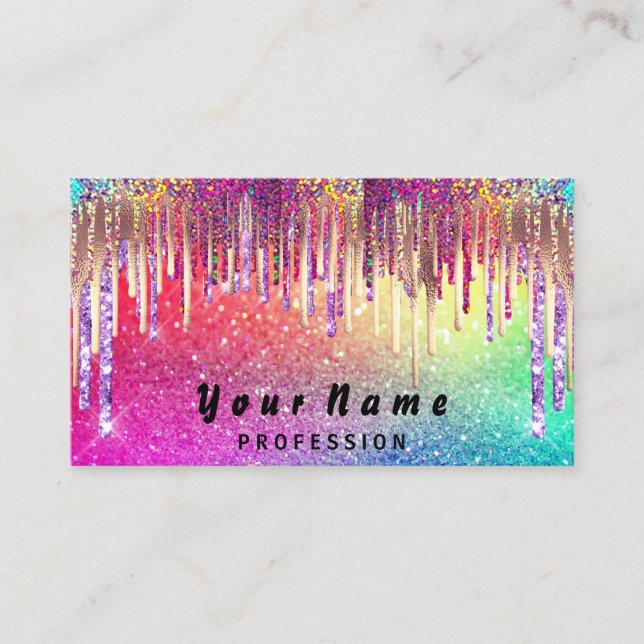 Nails  Makeup Lashes Holograph Drips Rainbow Business Card (Front)