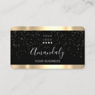 Nails Makeup Stylist Gold Confetti Black Logo Business Card