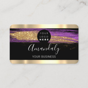 Nails Makeup Stylist Gold Purple Strokes Logo Business Card