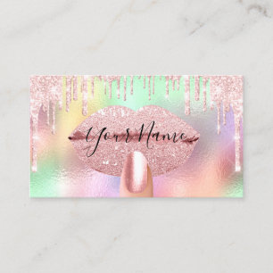 Nails Manicure Makeup Holographic Kiss Lips Pink Business Card