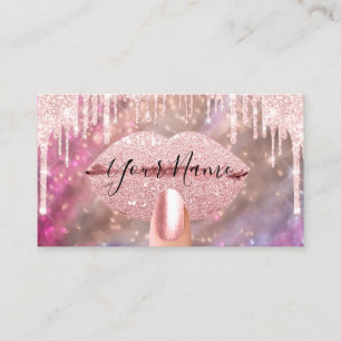 Nails Manicure Makeup Pink Rose Drips Kiss Lips Business Card
