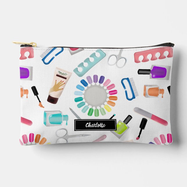 Nails Manicure Pedicure Beauty Makeup Custom Name Accessory Pouch (Front)