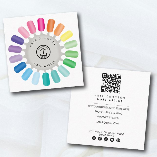 Nails Manicure Pedicure Beauty Nail Artist Logo Square Business Card (Nails Manicure Pedicure Beauty Nail Artist Logo Square Business Card)