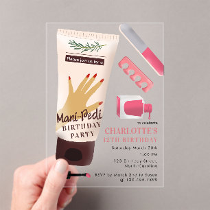 Nails Manicure Pedicure Mani Pedi Girls Birthday Acrylic Invitations