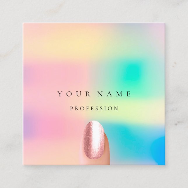 Nails Manicure Professional Holograph Ombre Square Business Card (Front)