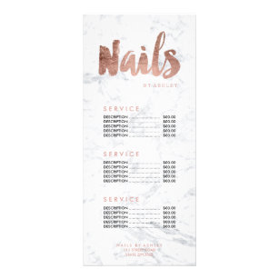 Nails modern gold typography marble price list rack card