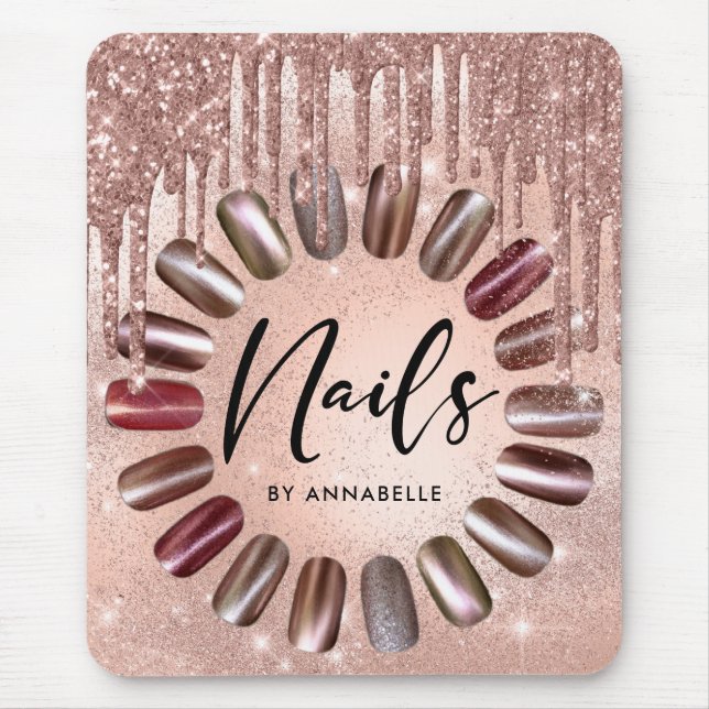 Nails Modern Rose Gold Glitter Drips  Mouse Pad (Front)