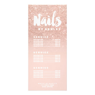 Nails modern typography blush rose gold price list rack card