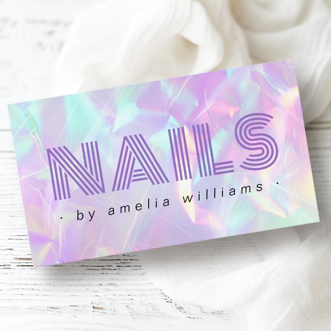 Nails purple holographic pastel rainbow colours business card (Nails purple holographic pastel rainbow colors business card)