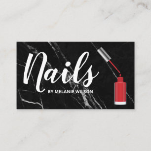 Nails Red Nail Polish and Brush Black Marble Business Card