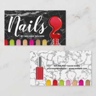 Nails Red Nail Polish Pour Painted Nails Business Card
