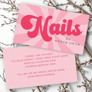 Nails retro pink or any colour sunburst  business card
