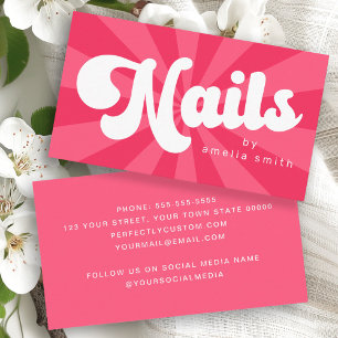 Nails retro pink or any colour sunburst  business card