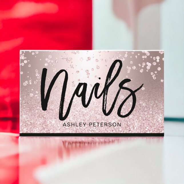 Nails rose gold glitter metallic sparkle confetti business card (Nails rose gold glitter metallic sparkle confetti business card)