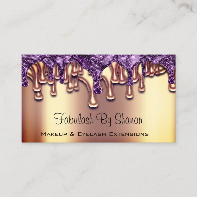 Nails Salon Rose Gold Purple Drips Business Card (Front)