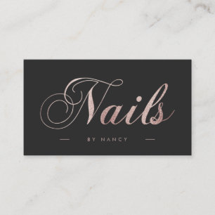 Nails Script Calligraphy Rose Gold Glitter Business Card