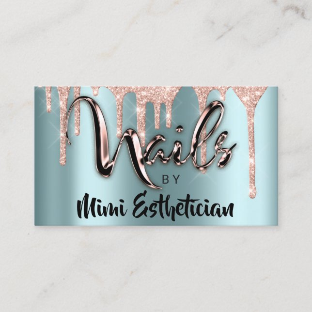 Nails Studio Artist Acrylic Drips Glitter Blue Business Card (Front)