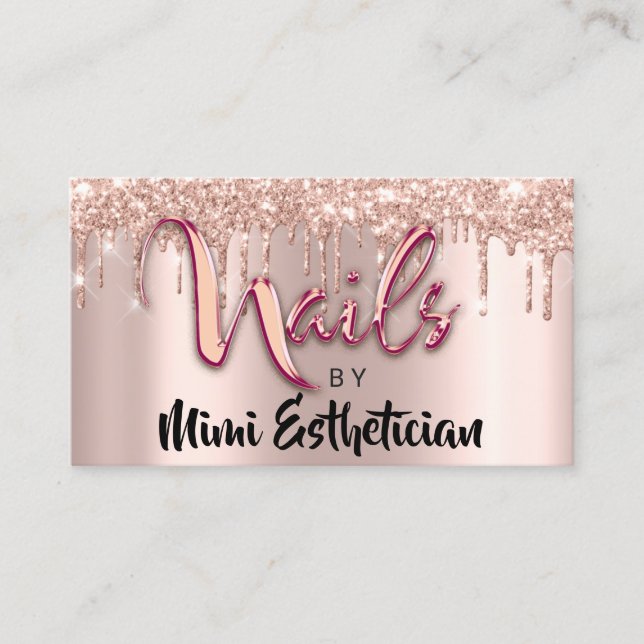 Nails Studio Artist Drips Glitter Rose Gold  Business Card (Front)