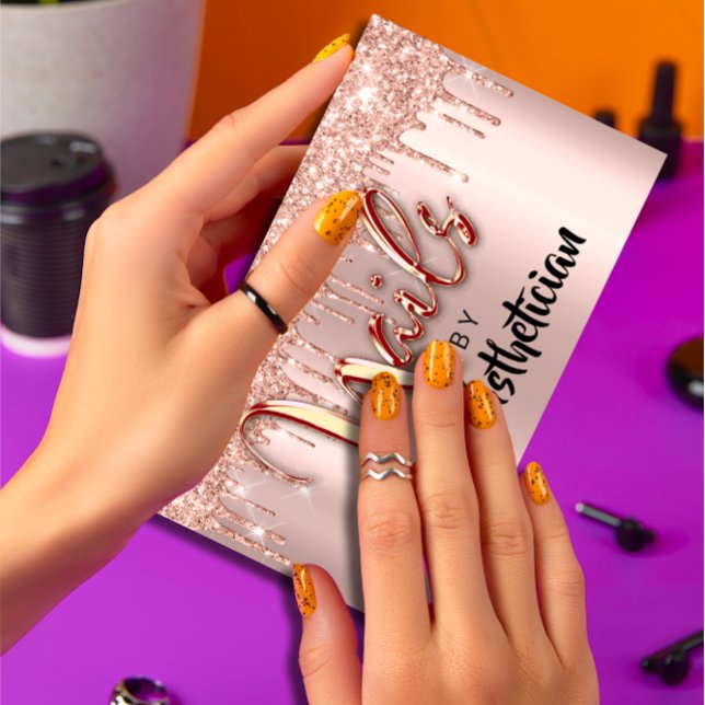 Nails Studio Artist Drips Glitter Rose Nail Care Business Card (Nails Studio Artist Drips Glitter Rose Nail Care Business Card)