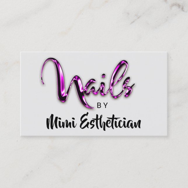 Nails Studio Artist Nails Script Logo Grey Pink Business Card (Front)