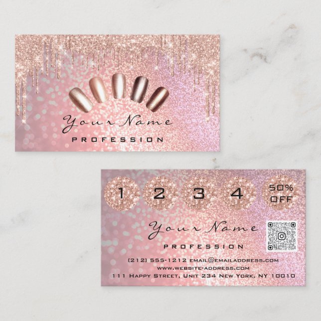 Nails Studio Drips Glitter  Manicure QR Code SPA Business Card (Front/Back)