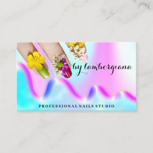 Nails Studio Logo Holograph QR Code Elegant Business Card