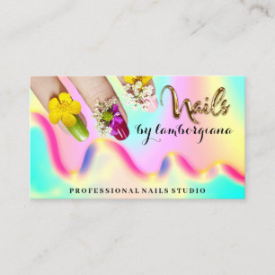 Nails Studio Logo Holograph QR Code Mermaid Gold Business Card