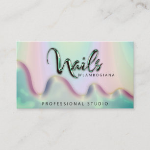 Nails Studio Logo Holograph QR Code Teal Fog Business Card