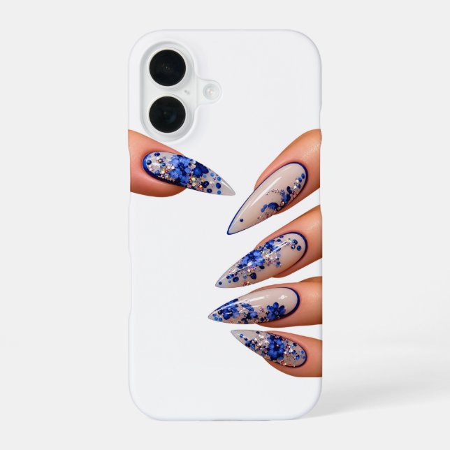 Nails style blue iPhone 16 case (Back)