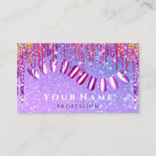 Nails Stylist Manicure Pink Drips Glitter Holograp Business Card