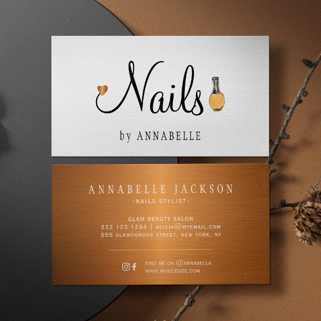 Nails typography glam gold metallic chic salon business card (Creator Uploaded)