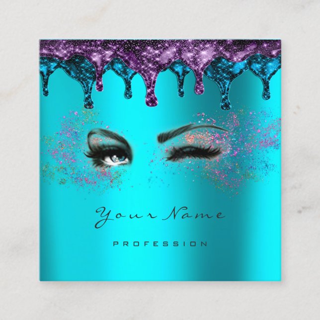 Nails Wax Eyelash Depilation Blue Turquoise Square Business Card (Front)