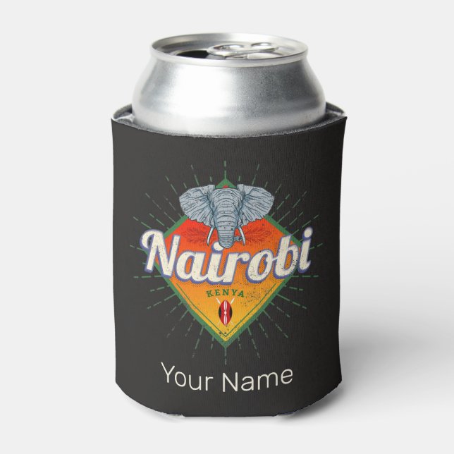 Nairobi Capital Kenya Elephant Vintage Africa Can Cooler (Can Front)