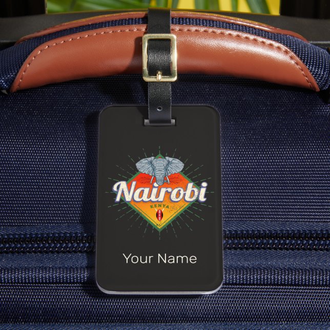 Nairobi Capital Kenya Elephant Vintage Africa Luggage Tag (Front Insitu 2)
