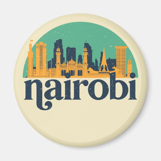 Nairobi Kenya City Skyline Retro Cityscape Art Magnet (Front)