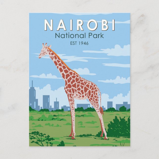 Nairobi National Park Giraffe Travel Art Vintage Postcard (Front)