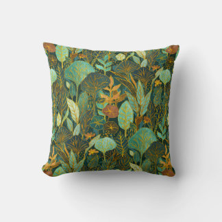 Naive Art Lush Garden Tapestry in Green and Blue Cushion