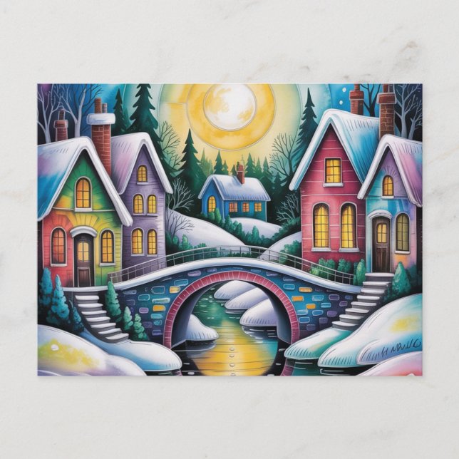 NAIVE ART village scene Postcard (Front)